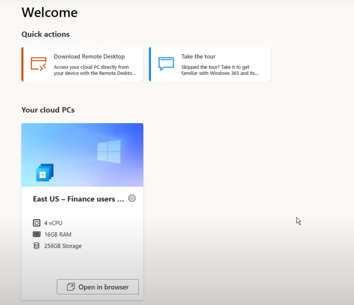 windows 365 welcome screen